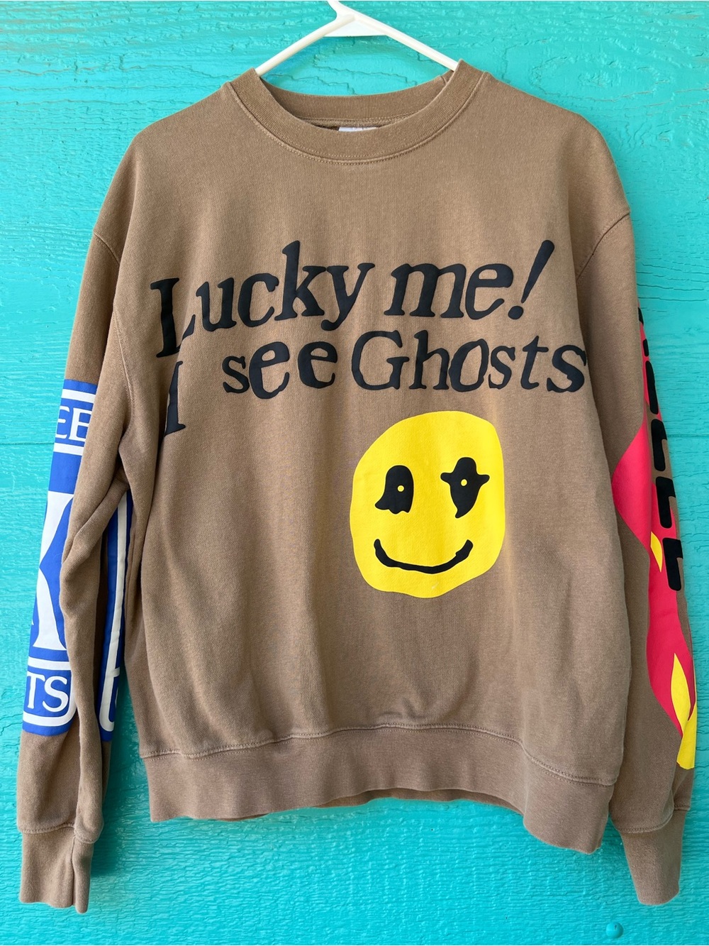 Lucky Me I See Ghosts Smiley Face Kanye West KSG Camp Flog Gnaw Sweatshirt SMALL